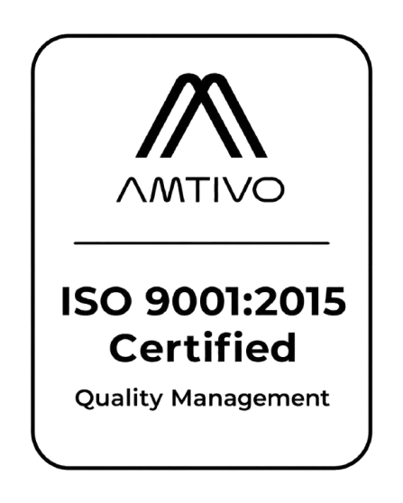 AMTIVO ISO 9001:2015 Certified Quality Management badge