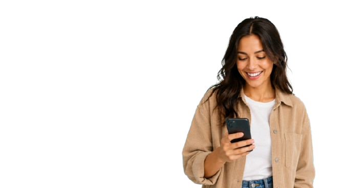 Woman smiling while checking her phone